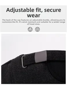 Detail of adjustable metal buckle and elastic band on a warm winter baseball cap