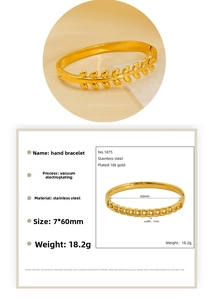 Détails du bracelet en acier inoxydable plaqué or 18k, diamètre 60mm et largeur 7mm