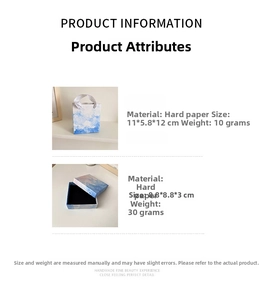 Detailed view of jewelry gift box and bag with blue sky and cloud pattern and sizes