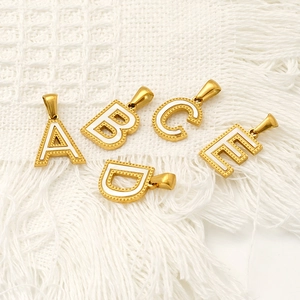 304 Stainless Steel Initial Alphabet Letter Pendant 18K Gold Plated White Enamel Vintage Milgrain Jewelry For Women