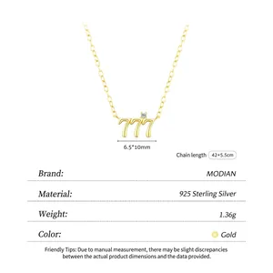 Collier Chiffre 777 en Argent 925 Doré avec Pendentif Zircon et Détails de Taille Précis