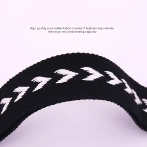 Adjustable embroidered jacquard shoulder strap with arrow pattern on thick cotton webbing
