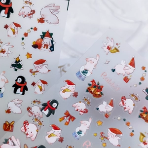 5D Christmas Rabbit Nail Art Stickers with 3D embossed texture and festive cartoon patterns