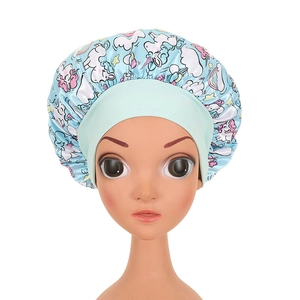 Kids silk satin bonnet for sleeping with unicorn prints and light blue elastic band