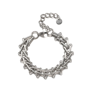 Punk style stainless steel chain bracelet with toggle bar and circular charm in silver