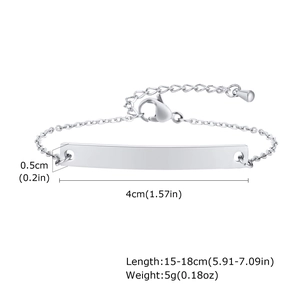 Detailed dimension guide for silver stainless steel curved bar bracelet with measurements