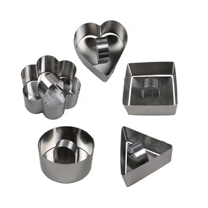 5-piece stainless steel baking mold set with heart, star, round, square, triangle shapes