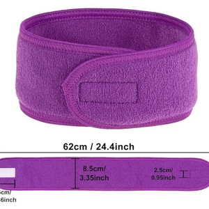 Purple microfiber yoga headband set with adjustable hook and loop closure for face washing
