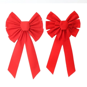 Large red velvet Christmas bows for DIY home party decoration, set of two unique styles