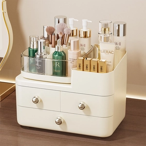 Makeup Organizer Box Plastic Large Capacity Multi Compartment Drawer Style Desktop Cosmetic Storage For Vanity Skincare