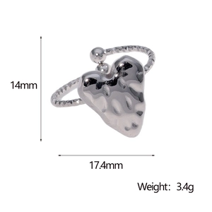 Tabella taglie con altezza 14mm e peso 3,4g per l'anello a cuore argento