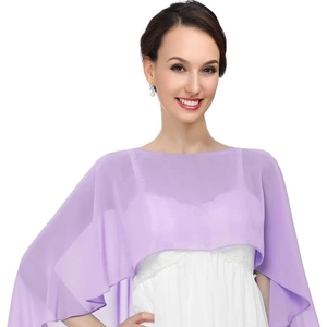 Elegant lavender chiffon poncho cape for evening dresses with breathable light fabric