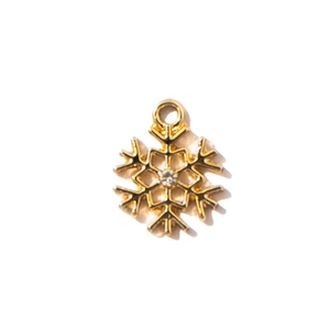 Golden snowflake charm with sparkling crystal center for DIY jewelry making and bracelets