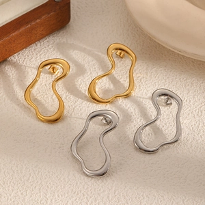 Minimalist Stainless Steel Irregular Line Stud Earrings Geometric Fluid Wave Hollow Out Jewelry For Women Girls