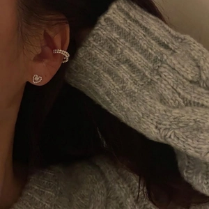 Minimalist 925 sterling silver heart stud earrings and double-layer zircon ear cuffs set