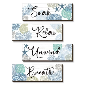 Coastal wooden wall hanging set with ocean coral shell motifs and inspirational quotes