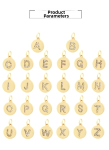 Detail of 26 gold plated copper letter charms with zircon inlays for jewelry making