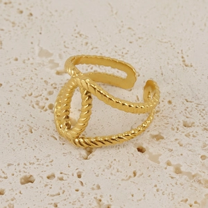 Hollow Twisted Rope Ring Stainless Steel 18K Gold Plated Open Adjustable Geometric Fashion Jewelry For Women