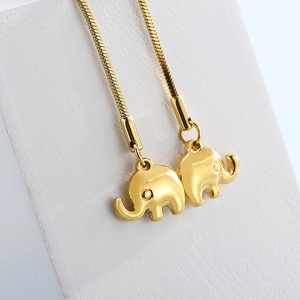 Golden elephant pendant necklace with adjustable snake chain in minimalist stainless steel