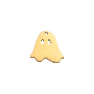 Detailed view of a cute gold ghost pendant made of polished mirror stainless steel