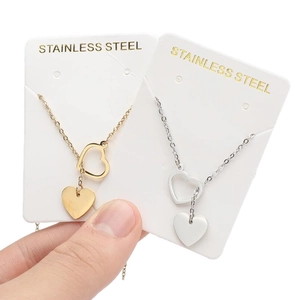 Minimalist stainless steel double heart tassel pendant necklace in gold and silver