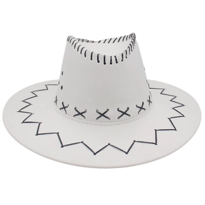 Western Cowboy Hat Suede Wide Brim Cross Stitch Decoration Outdoor Performance Retro Jazz Cap Unisex
