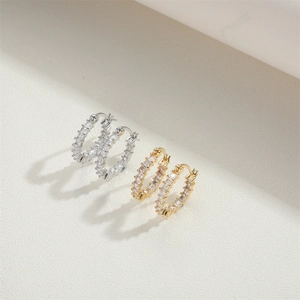 Elegant gold and silver flower zircon hoop earrings with cubic zirconia inlay design