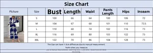 Guide des tailles détaillé pour ensemble élégant chemise à manches longues et pantalon chic