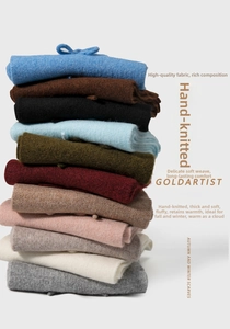 Vertical stack of multi-color knitted scarves in warm wool blend for winter season