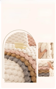 Close-up of thick waffle textured faux rabbit fur plush sofa cover in multiple colors