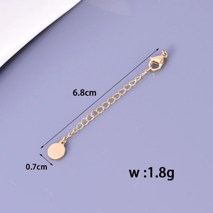 Golden stainless steel extension chain with lobster clasp and round tag measurements