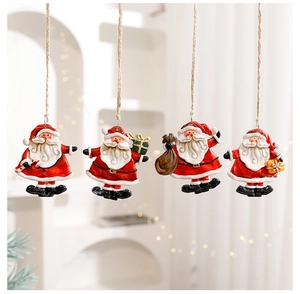 Set of four Santa Claus hanging ornaments with jute strings for Christmas tree decoration