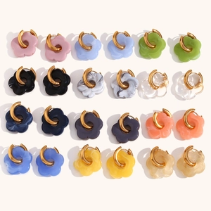 18K gold plated stainless steel hoops with colorful floral charms in various vibrant colors