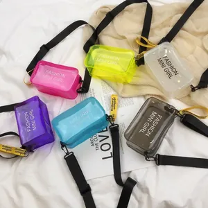 Transparent Crossbody Bag PVC Jelly Small Square Shoulder Purse With Fashion Letter Print Streetwear Trendy For Women