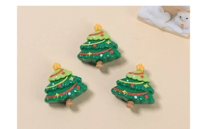 Three green resin Christmas tree charms with yellow stars for DIY craft ornaments