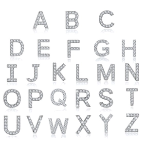 Matrix layout of A-Z capital letter pendants with sparkling white cubic zirconia pavé