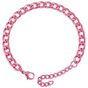 Pink electroplated stainless steel cuban chain bracelet with adjustable lobster clasp