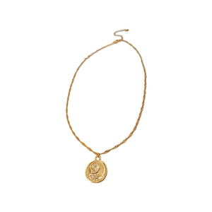 Ethnic style beaded Shoushan stone necklace with vintage gold coin moon and star pendant