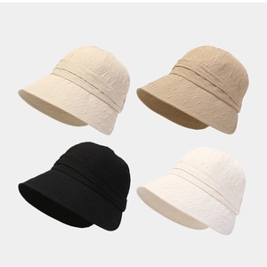 Bucket Hat Pleated Polyester Sun Protection Foldable Breathable Summer Beach Sun Hat For Women Versatile Elegant
