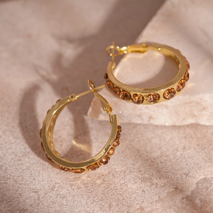 Alloy Rhinestone Hoop Earrings With Silver Earring Post Geometric Circle Retro Luxury Fashion Accessory For Women