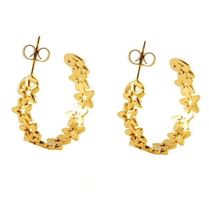 Minimalist 18K gold hollow star C-shaped earrings in polished titanium steel for women