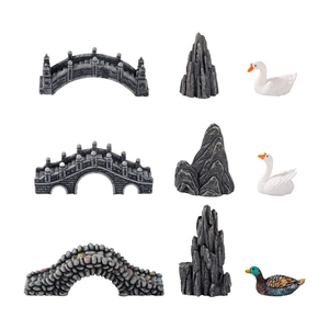 Conjunto de estatuillas en miniatura para jardin bonsai puente rocas y animales