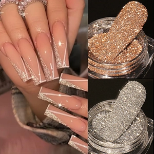 Polvere glitter riflettente per unghie oro champagne e argento per manicure scintillanti