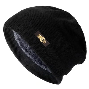 Bonnet Beanie Hiver Tricoté Acrylique Doublé Polaire Thermique Chaud Mode Extérieur Boucle Cuir Métal Unisexe