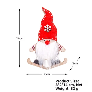 Houten kerstkabouter met rode vilten hoed en witte baard, afmeting 8x2x14cm