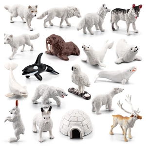 18 Pieces Mini Arctic Winter Animal Figures Set Simulation Polar Bear Beluga Seal Reindeer Igloo Model Desktop Ornaments Kids Educational Toys