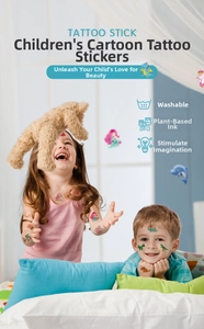 Waterproof children cartoon tattoos made with safe plant-based ink for creative play