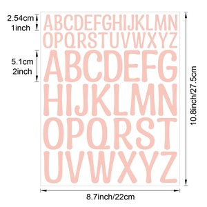 Pink vinyl alphabet stickers in 1 and 2 inch sizes for scrapbooking and labeling