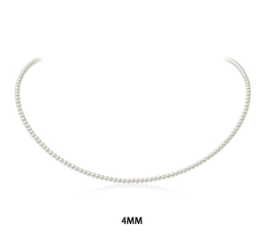 Detailed close-up showing 4mm high-gloss round glass pearls on a white choker necklace