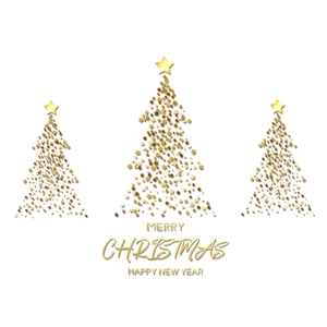 Golden Christmas tree stickers with Merry Christmas and Happy New Year window decorations